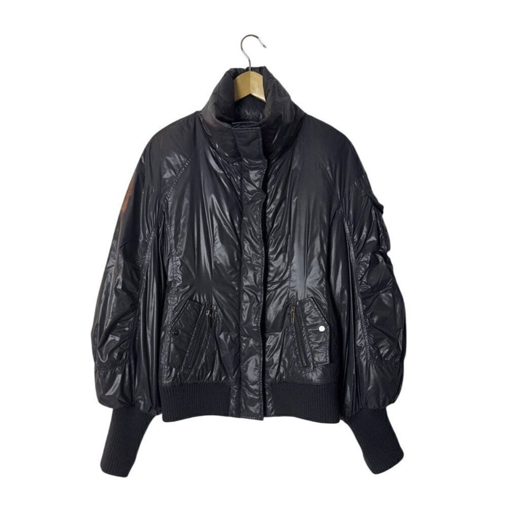 Add Womens Puffer Down Jacket With Ribbed Cuffs & Hem Dark Gray Size S